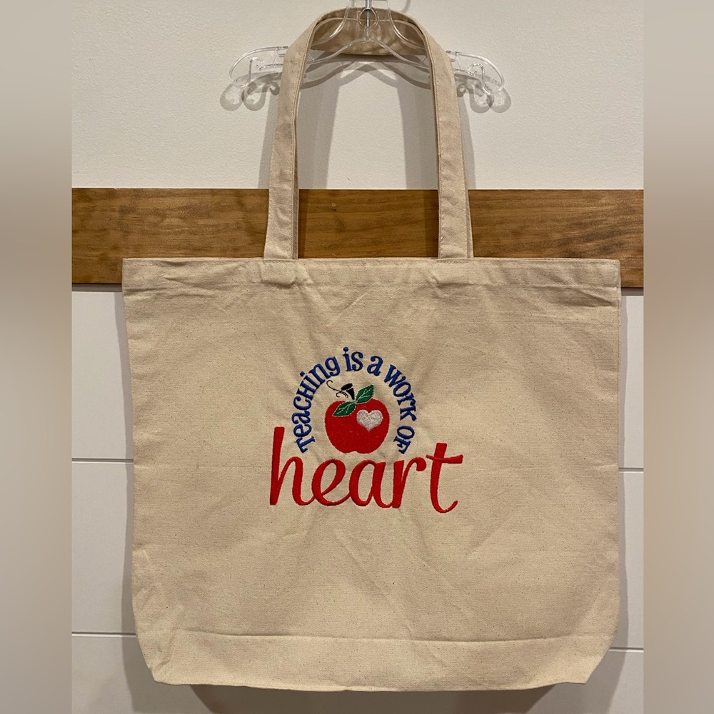 Canvas Tote Bag with Teacher Embroidered Design
